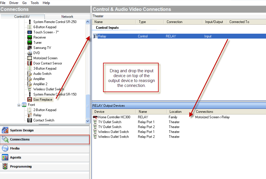 Re-assigning control/AV connections